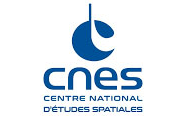 Logo du CNES, le Centre National d'Études Spatiales français, avec un symbole bleu stylisé au-dessus du texte cnes et Centre National d'Études Spatiales écrit en dessous en lettres majuscules bleues.