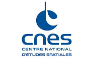 Logo du CNES, le Centre National d'Études Spatiales français, avec un symbole bleu stylisé au-dessus du texte cnes et Centre National d'Études Spatiales écrit en dessous en lettres majuscules bleues.