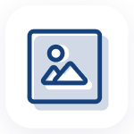 Icône représentant une photo avec une montagne et un soleil dans un cadre carré arrondi, sur fond blanc. L'image suggère un espace réservé générique pour une image ou un fichier.