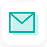 Un contour bleu sarcelle d'une icône d'enveloppe est centré sur un fond carré arrondi blanc, symbolisant un courrier électronique ou une messagerie.