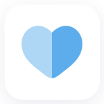 Une icône de cœur bleu avec deux nuances, bleu clair à gauche et bleu plus foncé à droite, affichée sur un fond carré arrondi blanc.