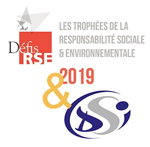 Logo avec texte : Jury 2019, Défis RSE et Les Trophées Défis RSE de la Responsabilité Sociale & Environnementale 2019 à côté d'une grande esperluette et d'un logo S bleu stylisé. Jean-Louis RIBES en vedette.